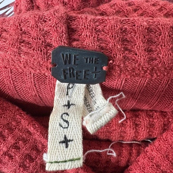 WE THE FREE Orange Waffle Knit Cowl Neck High Low Long Sleeve Top Women S - Picture 9 of 10